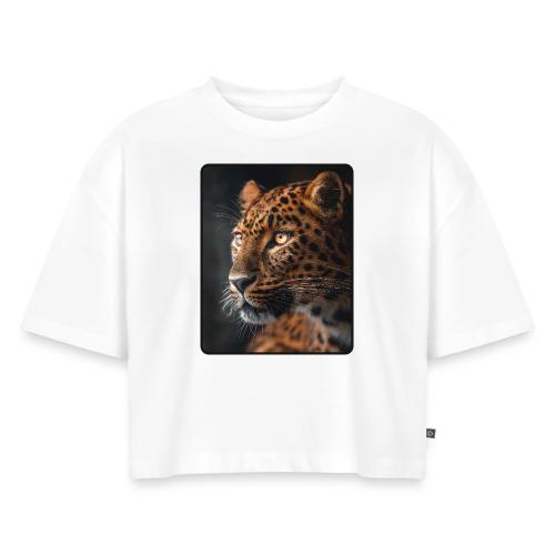 Amur Leopard Face Wildlife Design - Women's Oversized Organic Cropped T-Shirt