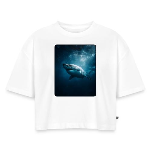 Great White Shark Ocean Design - Women's Oversized Organic Cropped T-Shirt