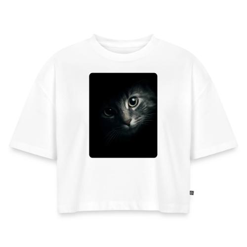 Cat Face in Shadow Close-Up Design - Women's Oversized Organic Cropped T-Shirt