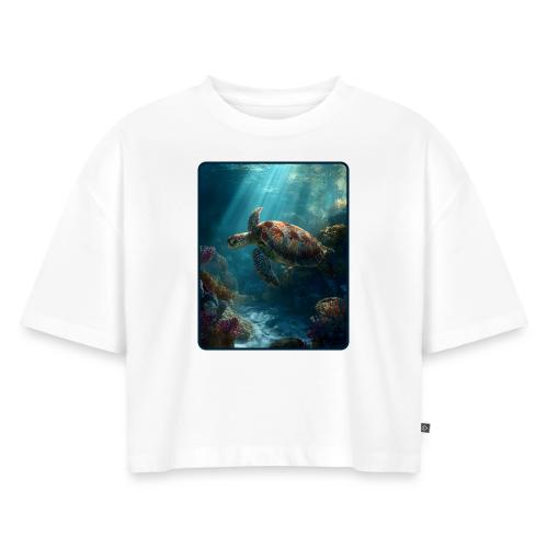 Sea Turtle Coral Reef Design - Women's Oversized Organic Cropped T-Shirt