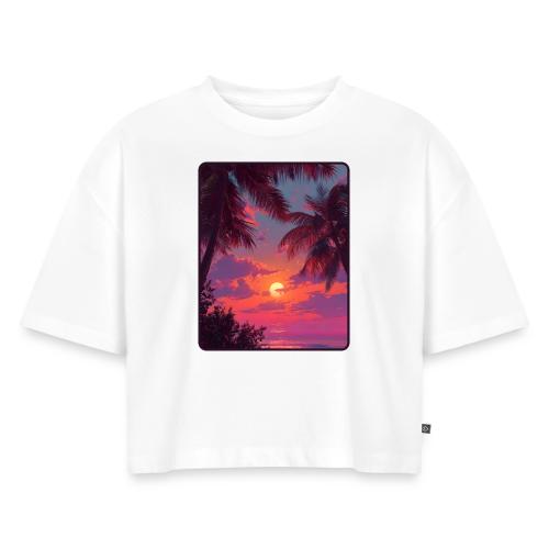 Tropical Sunset Palm Silhouette Design - Women's Oversized Organic Cropped T-Shirt