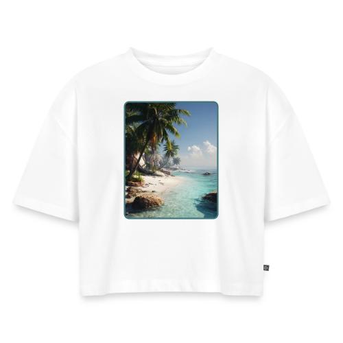 Tropical Beach Paradise Palm Design - Women's Oversized Organic Cropped T-Shirt