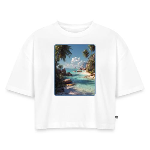 Tropical Island Paradise Ocean Design - Women's Oversized Organic Cropped T-Shirt