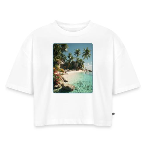 Serene Tropical Beach Floral Design - Women's Oversized Organic Cropped T-Shirt