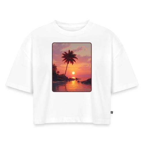 Tropical Beach Sunset Palm Design - Women's Oversized Organic Cropped T-Shirt