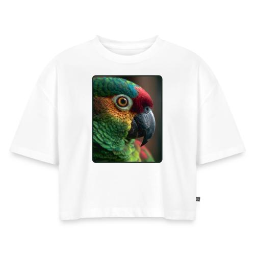 Colorful Parrot Close-Up Design - Women's Oversized Organic Cropped T-Shirt