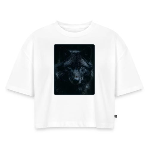 Black Wolf Intense Eyes Portrait Design - Women's Oversized Organic Cropped T-Shirt