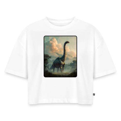 Brachiosaurus Prehistoric Scene Design - Women's Oversized Organic Cropped T-Shirt