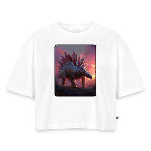 Stegosaurus Sunset Forest Design - Women's Oversized Organic Cropped T-Shirt