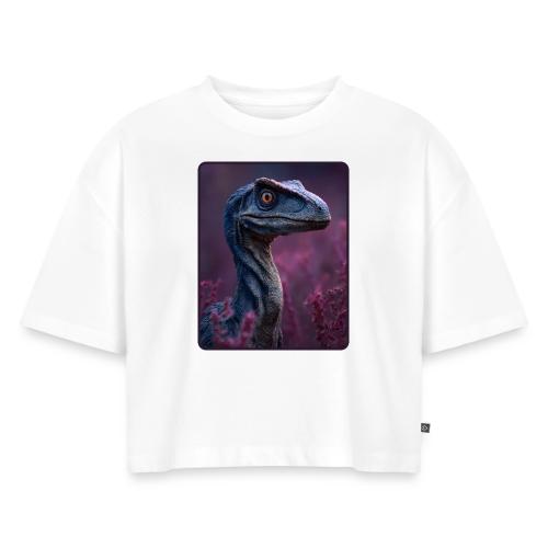 Blue Velociraptor Portrait Design - Women's Oversized Organic Cropped T-Shirt