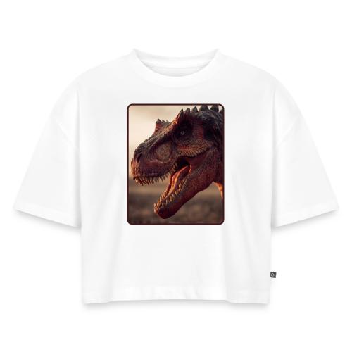 T Rex Roaring Close-Up Design - Women's Oversized Organic Cropped T-Shirt