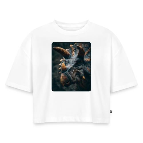 Triceratops Detailed Portrait Design - Women's Oversized Organic Cropped T-Shirt