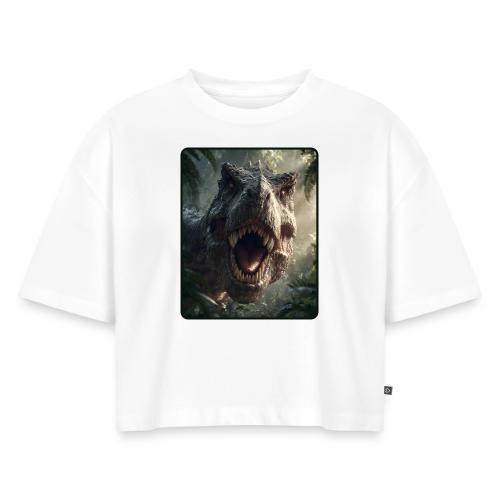 T Rex Jungle Roar Design - Women's Oversized Organic Cropped T-Shirt