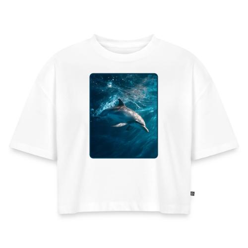 Dolphin Sunlit Ocean Serenity Design - Women's Oversized Organic Cropped T-Shirt