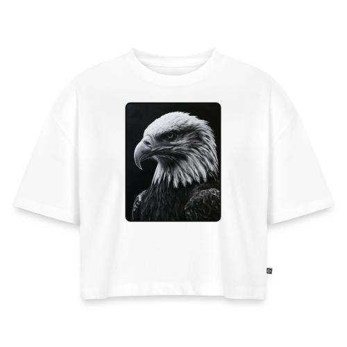 Black White Bald Eagle Design - Women's Oversized Organic Cropped T-Shirt