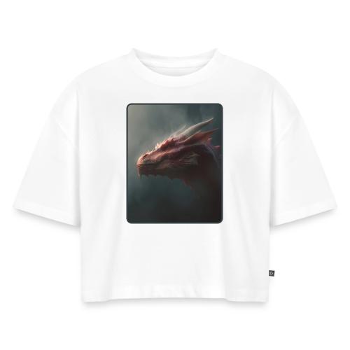 Red Dragon Fog Portrait Design - Women's Oversized Organic Cropped T-Shirt