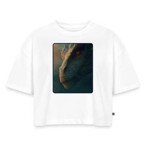 Golden Eye Dragon Close-Up Design - Women's Oversized Organic Cropped T-Shirt