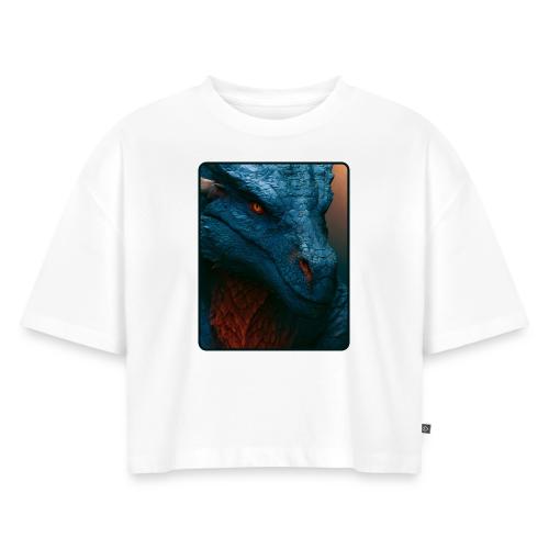 Turquoise Dragon Fire Eye Design - Women's Oversized Organic Cropped T-Shirt