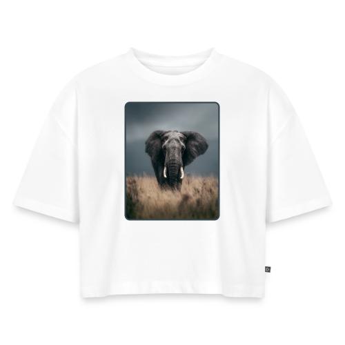 Majestic African Elephant Portrait Design - Women's Oversized Organic Cropped T-Shirt