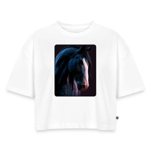Noble Horse Cinematic Portrait Design - Women's Oversized Organic Cropped T-Shirt