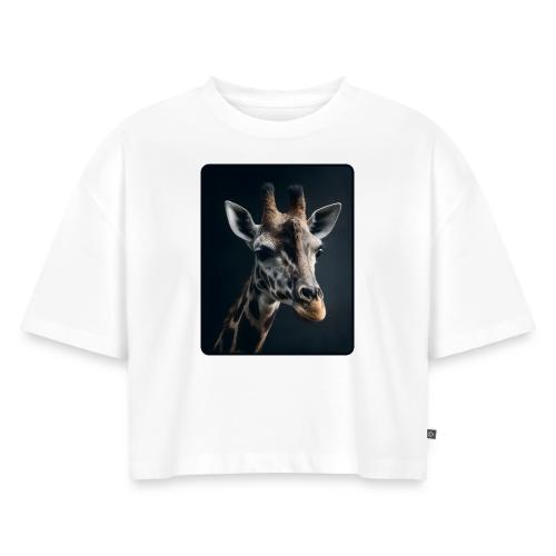 Majestic Giraffe Artistic Portrait Design - Women's Oversized Organic Cropped T-Shirt