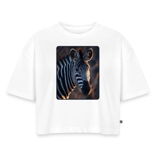 Majestic Zebra Sunset Portrait Design - Women's Oversized Organic Cropped T-Shirt