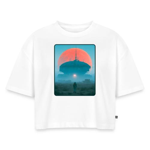 Astronaut Alien Outpost Design - Women's Oversized Organic Cropped T-Shirt