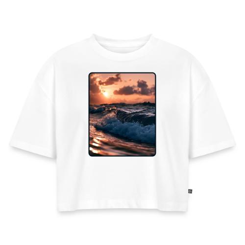 Golden Sunset Ocean Wave - Women's Oversized Organic Cropped T-Shirt