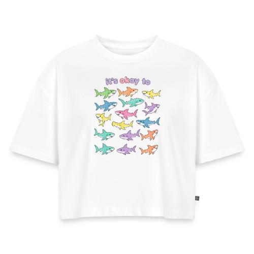 It’s Okay To – Cute Pastel Shark - Women's Oversized Organic Cropped T-Shirt