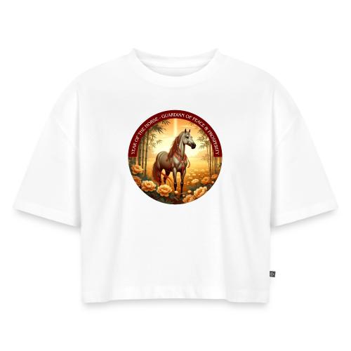 Year of the Horse Guardian T Shirt, Lunar New Year - Women's Oversized Organic Cropped T-Shirt