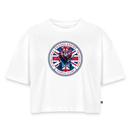 England Lion Emblem T Shirt, Flag Pride Gift - Women's Oversized Organic Cropped T-Shirt