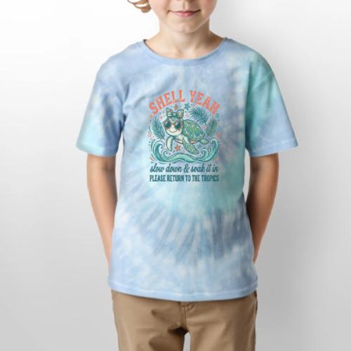 Shell Yeah Sea Turtle Beach Vibes - Kid's Tie Dye T-Shirt