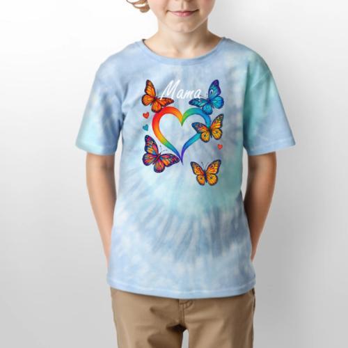 Mama Heart Personalized Kids’ Names gift - Kid's Tie Dye T-Shirt