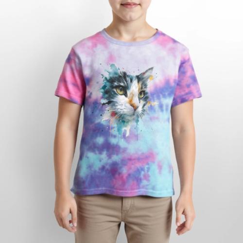 Watercolor cat face - Kid's Tie Dye T-Shirt
