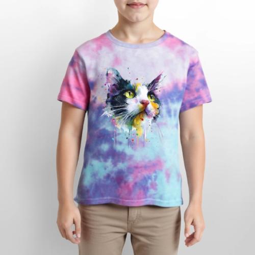 Cat: Painted Purr Expression - Kid's Tie Dye T-Shirt