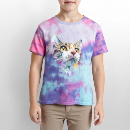 Chromatic Cat Splash - Kid's Tie Dye T-Shirt