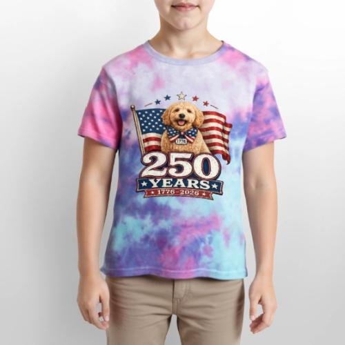 America 250 Dog Mom Goldendoodle - Kid's Tie Dye T-Shirt