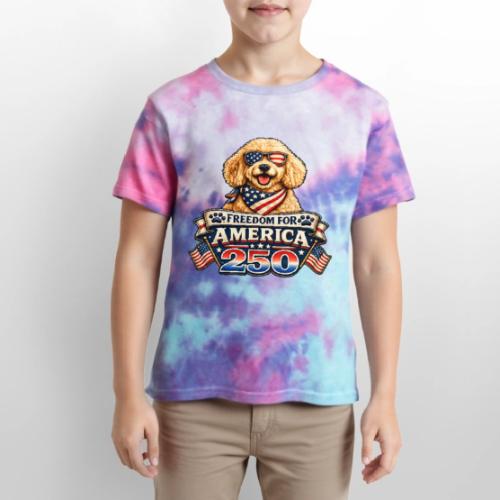 Freedom For America 250 Patriotic Goldendoodle - Kid's Tie Dye T-Shirt