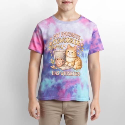 My Favorite Coworker Has Whiskers Faux Stitched - Kid's Tie Dye T-Shirt