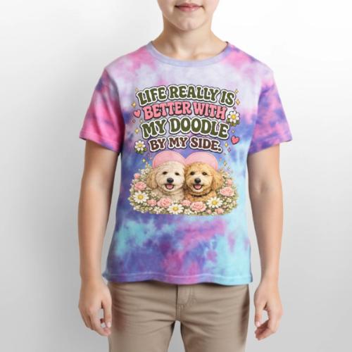 Life Really Is Better With My Doodle By My Side - Kid's Tie Dye T-Shirt