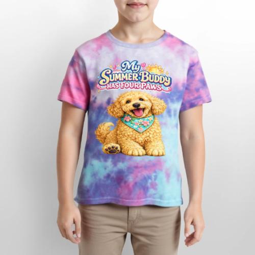 My Summer Buddy Has Four Paws - Kid's Tie Dye T-Shirt