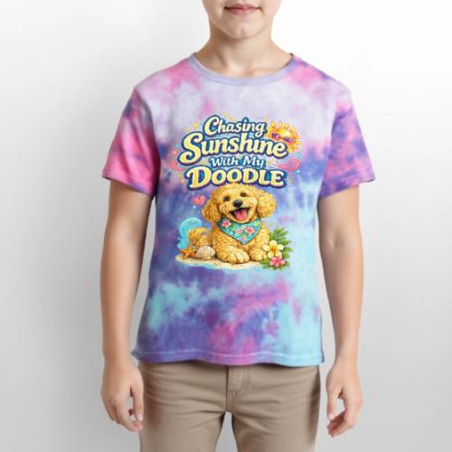 Chasing Sunshine With My Doodle - Kid's Tie Dye T-Shirt