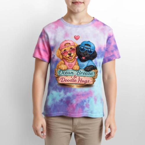 Ocean Breeze & Doodle Hugs - Kid's Tie Dye T-Shirt