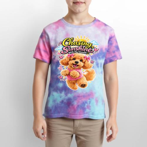 Chasing Sunshine With My Doodle - Kid's Tie Dye T-Shirt