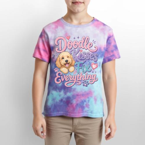 Doodle Kisses Fix Everything Dog Lover Gift - Kid's Tie Dye T-Shirt