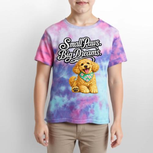 Small Paws Big Dreams Goldendoodle Puppy - Kid's Tie Dye T-Shirt
