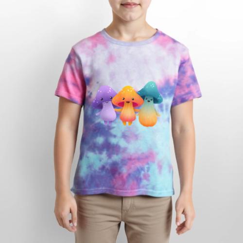 Cheerful Mushroom Friends - Kid's Tie Dye T-Shirt