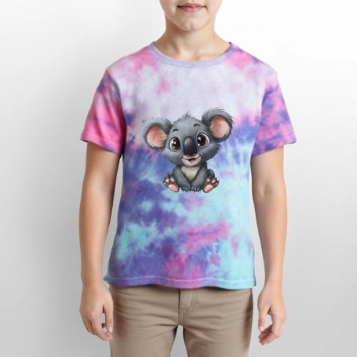 Joyful Cartoon Baby Koala with Big Eyes - Kid's Tie Dye T-Shirt