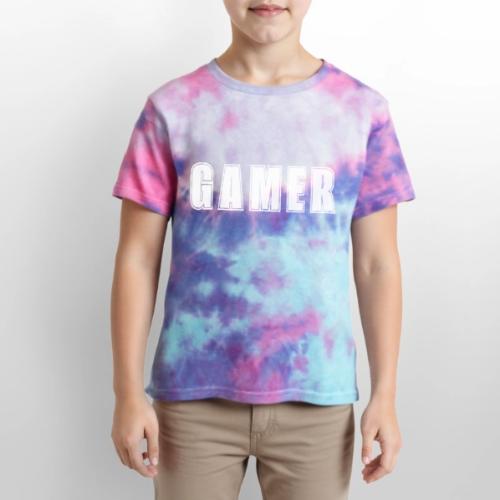Gamer Collegiate White Text Design - Kid's Tie Dye T-Shirt