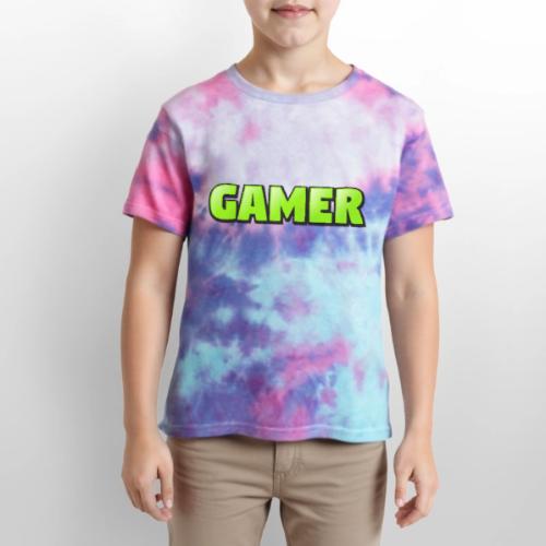 Gamer Neon Green Gaming Logo Design - Kid's Tie Dye T-Shirt